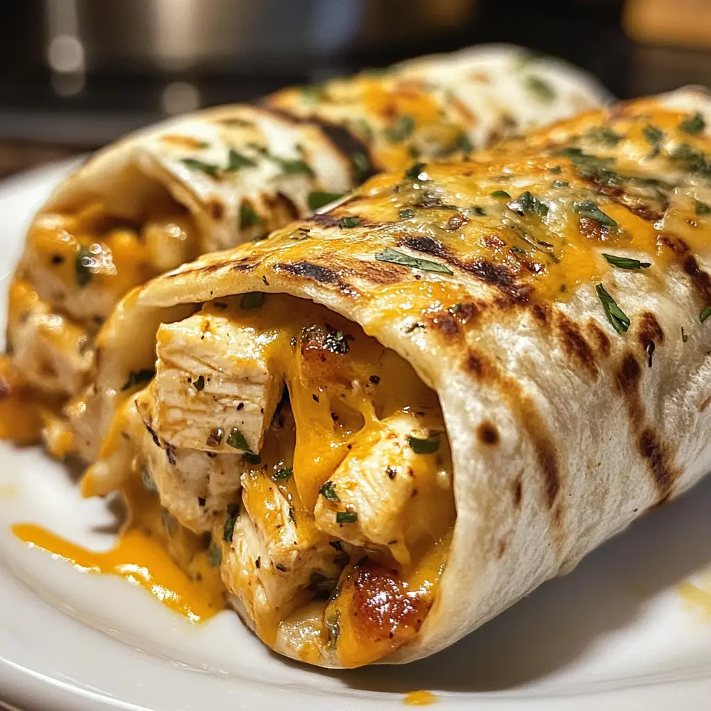 Ooey-Gooey Cheesy Garlic Chicken Wraps