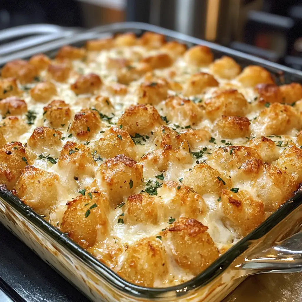 Chicken Alfredo Tater Tot Casserole