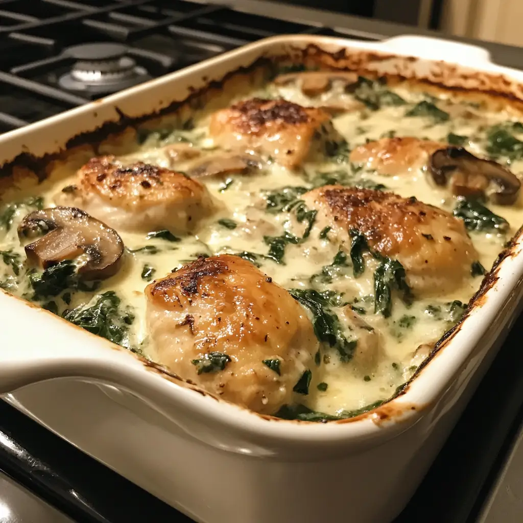 Creamy Spinach and Mushroom Chicken Bake