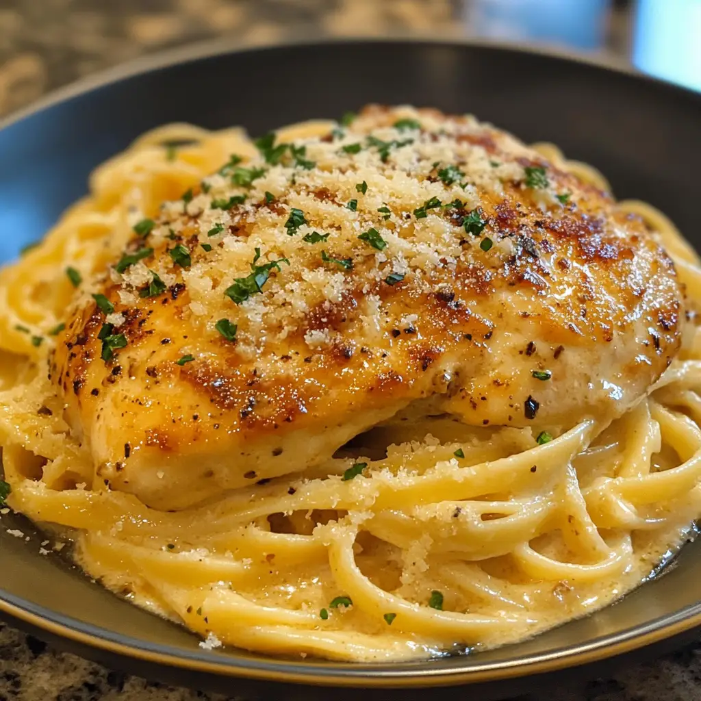 Creamy Garlic Parmesan Chicken with Cheesy Linguine