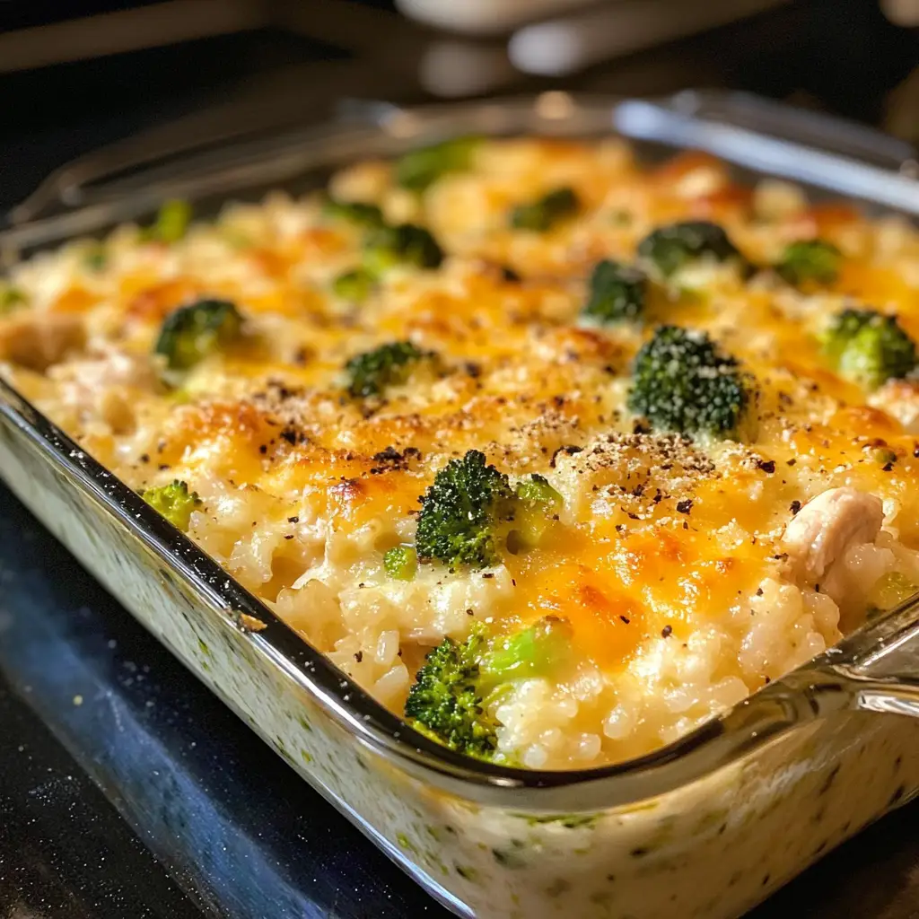 Cheesy Broccoli Chicken Rice Casserole