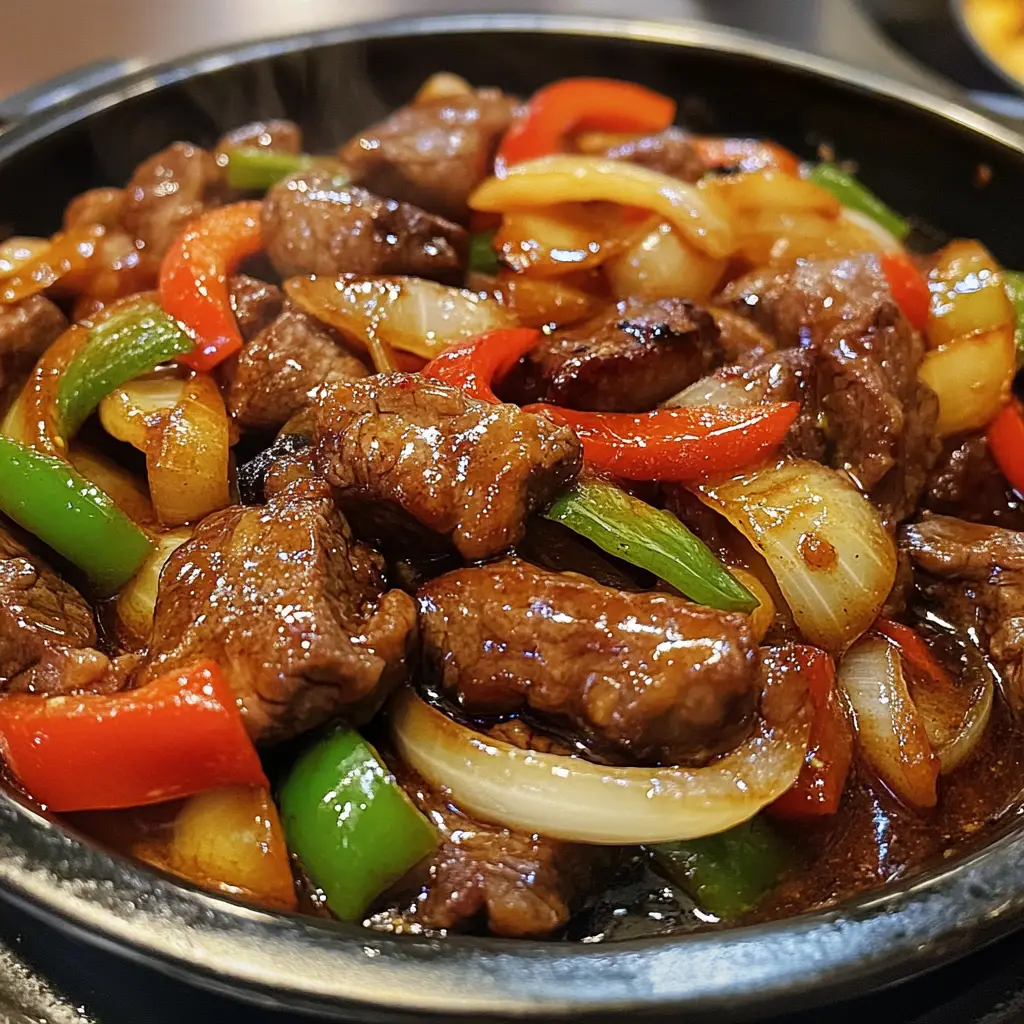 Sizzling Chinese Pepper Steak with Onions