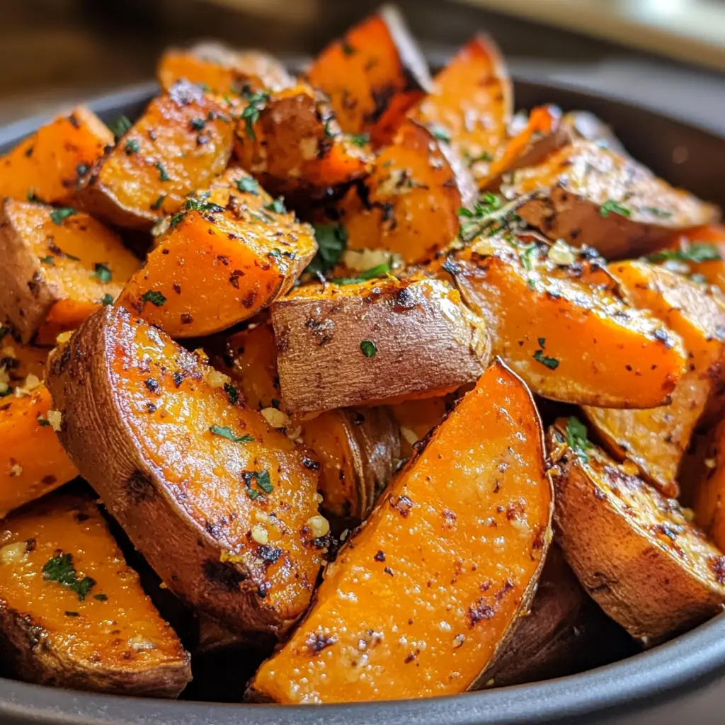 Garlic Butter Roasted Sweet Potatoes