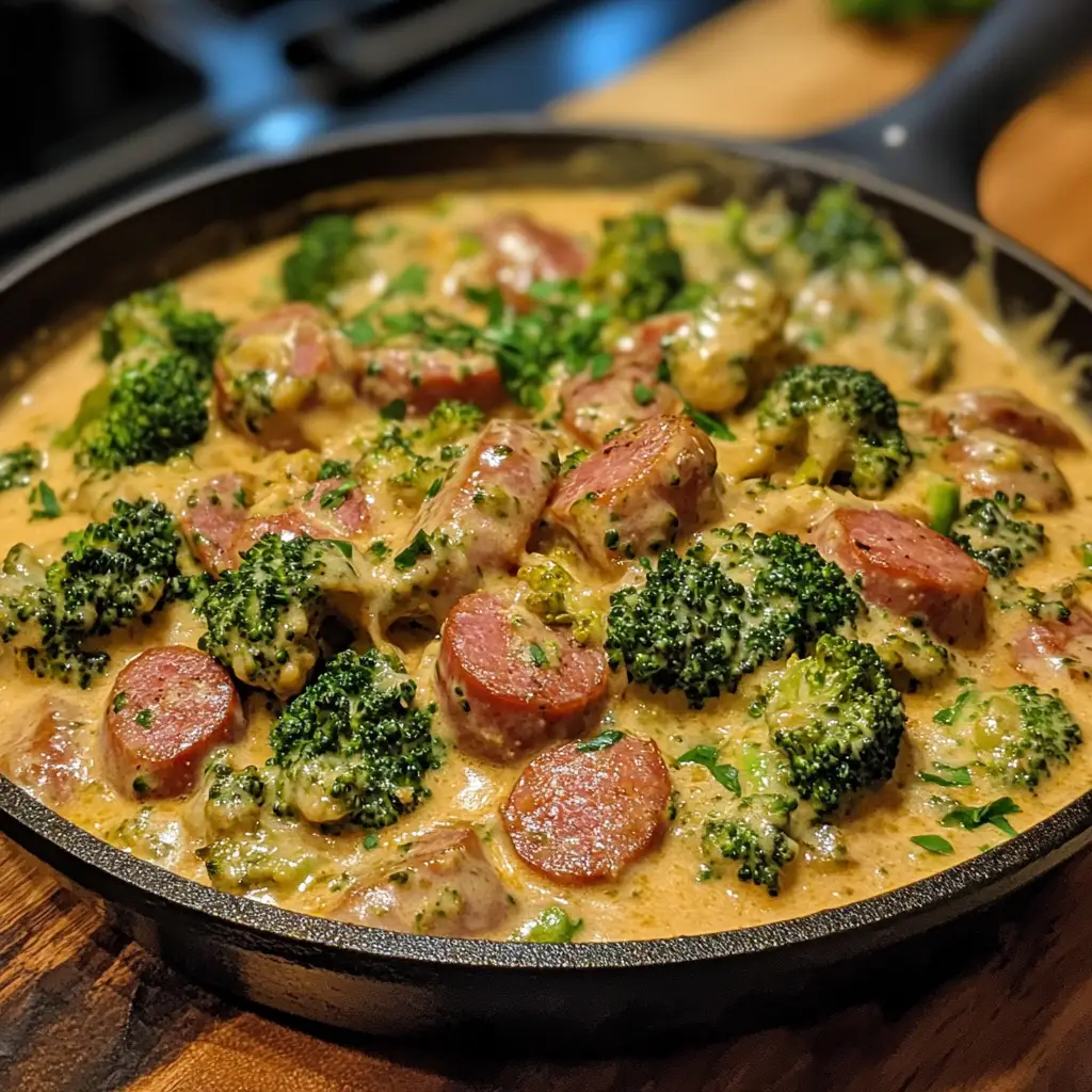 Creamy Kielbasa Broccoli Skillet