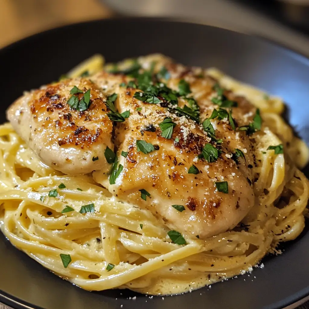 Golden Garlic Butter Chicken with Creamy Parmesan Linguine