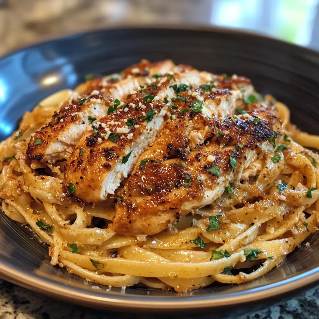 Spicy Cajun Chicken with Garlic Parmesan Linguine