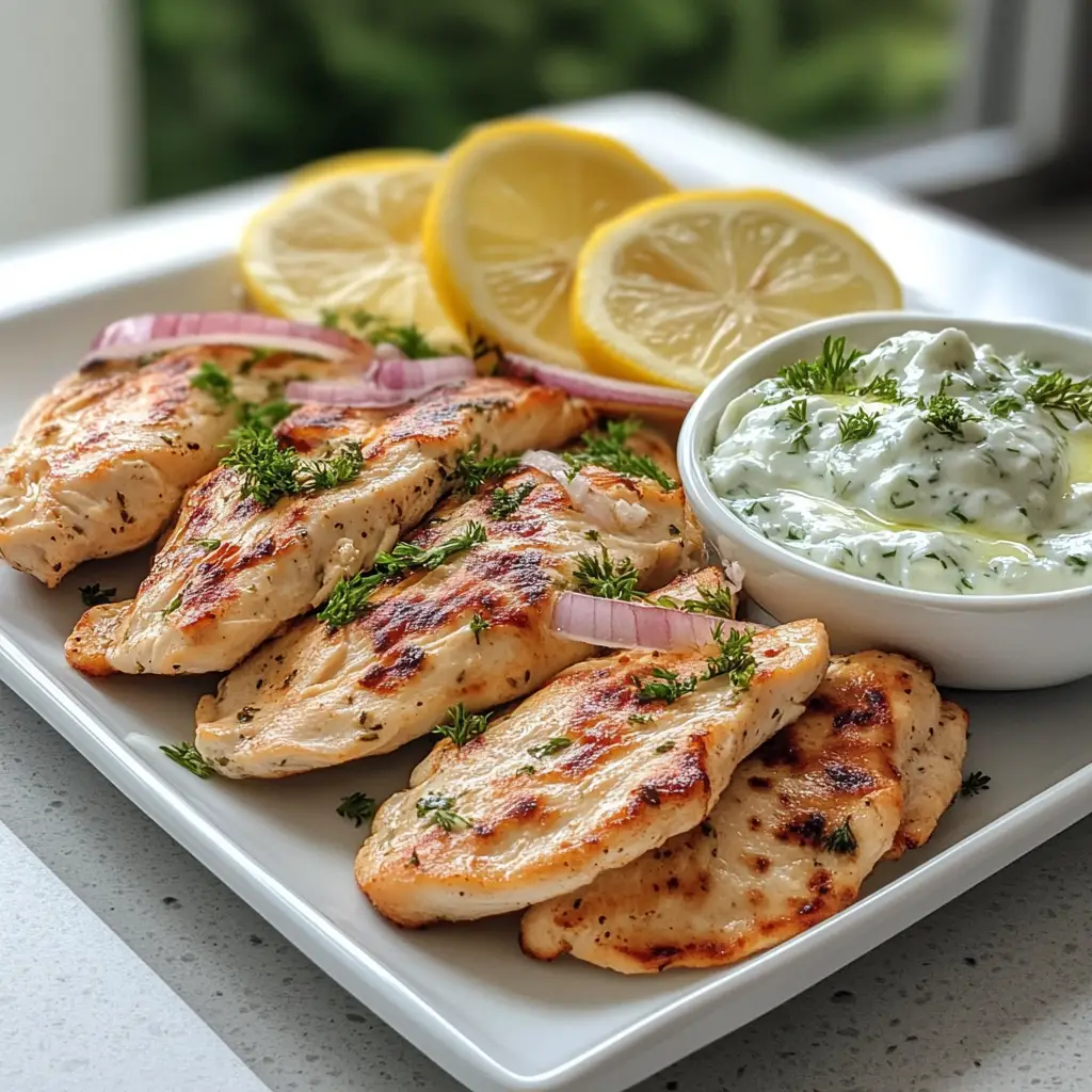 Greek Chicken Gyros with Lemon-Herb Marinade and Tzatziki
