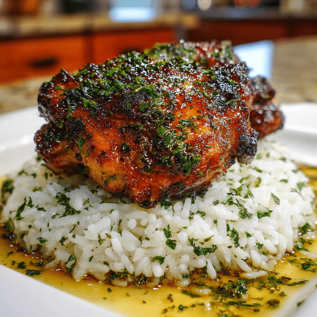 Garlic Butter Chicken Thighs with Herb Rice are Divine!