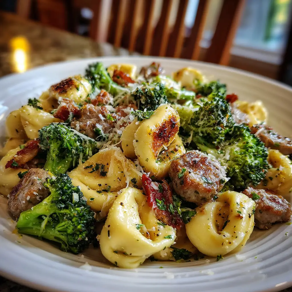 Garlic Parmesan Tortellini with Sausage and Broccoli