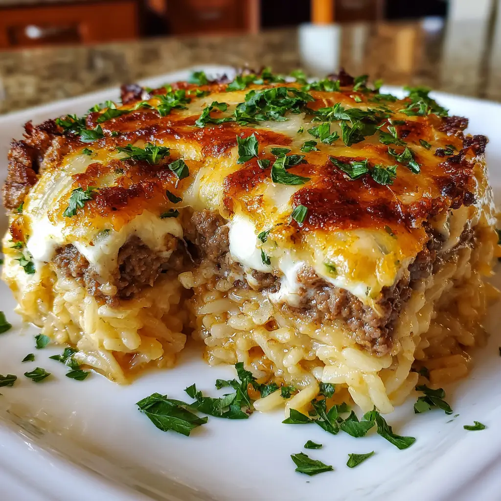 French Onion Ground Beef and Rice Casserole