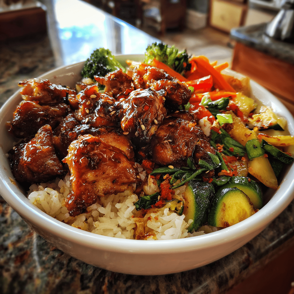 Honey Garlic Chicken &amp; Roasted Veggie Rice Bowl Recipe You’ll Love!
