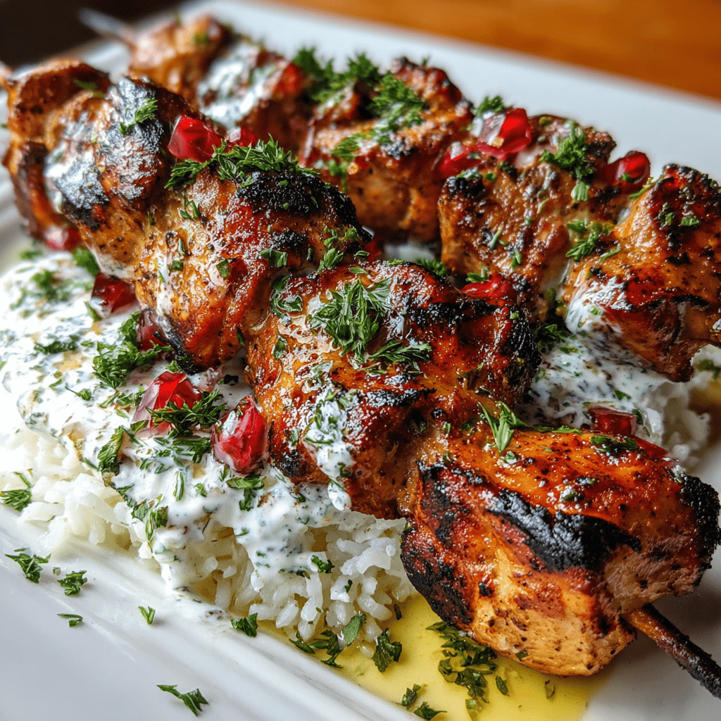Middle Eastern Garlic Chicken Skewers with Creamy Garlic Dip are Irresistibly Delicious!