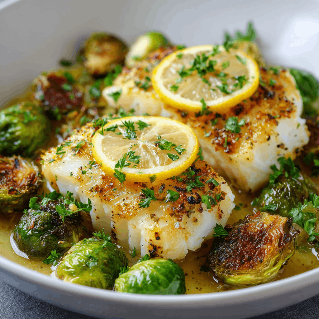 Lemon Garlic Butter Cod Bowls with Roasted Brussels Sprouts Delight Your Taste Buds!