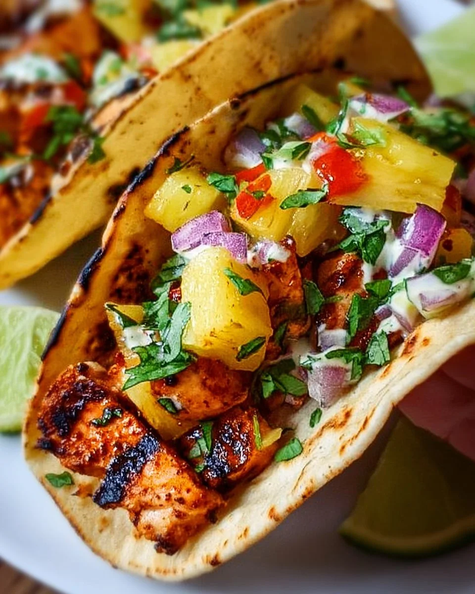 Chili Chicken Tacos with Grilled Pineapple Salsa