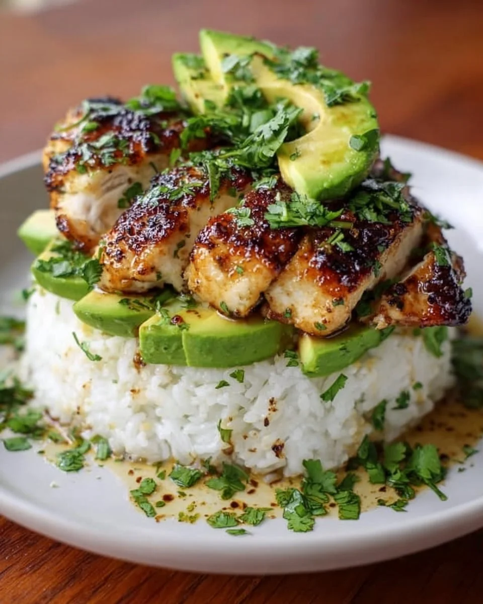 Honey Lime Chicken &amp; Avocado Rice Stack