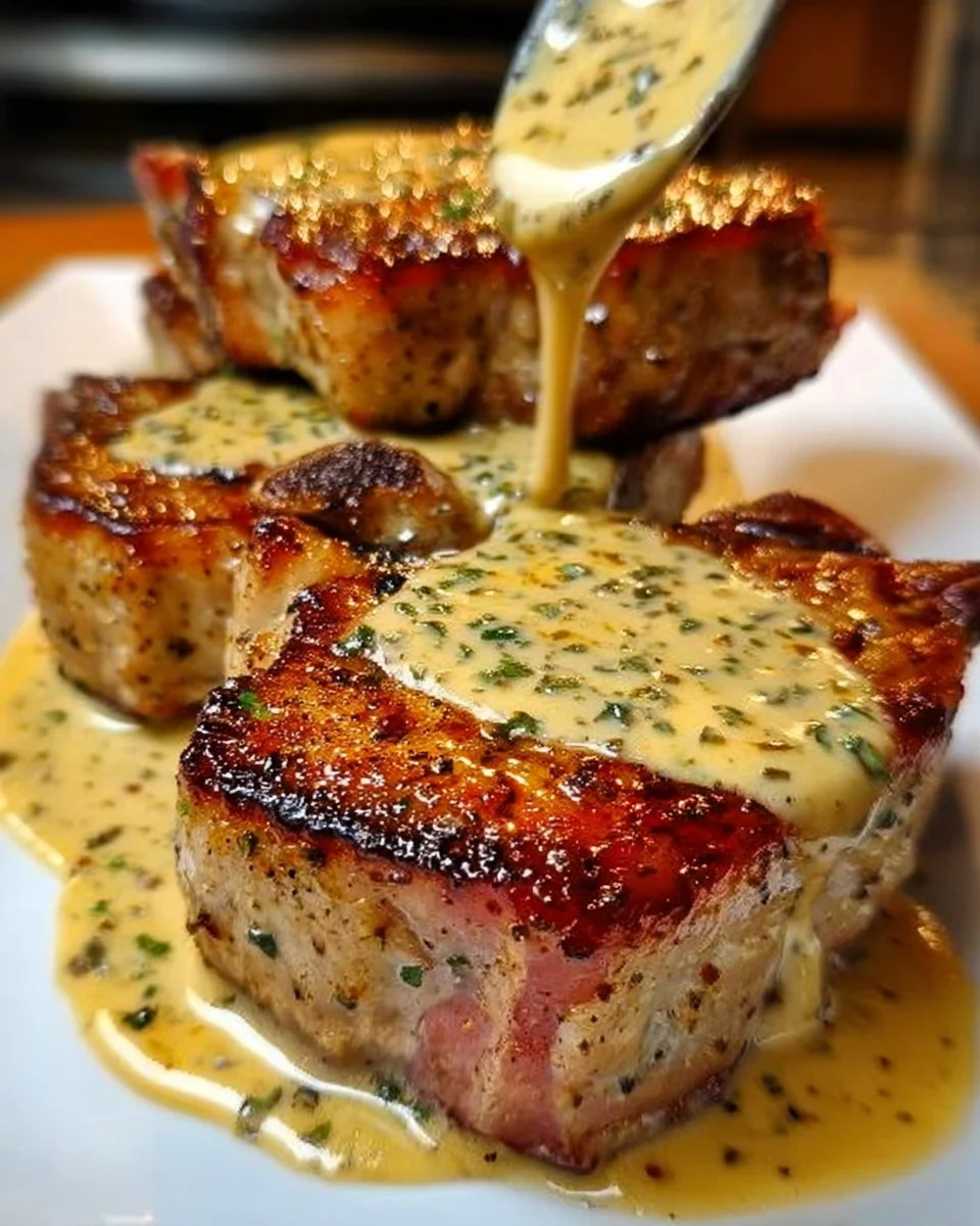 Indulge in Maple Bacon Pork Chops with Dijon Cream Sauce