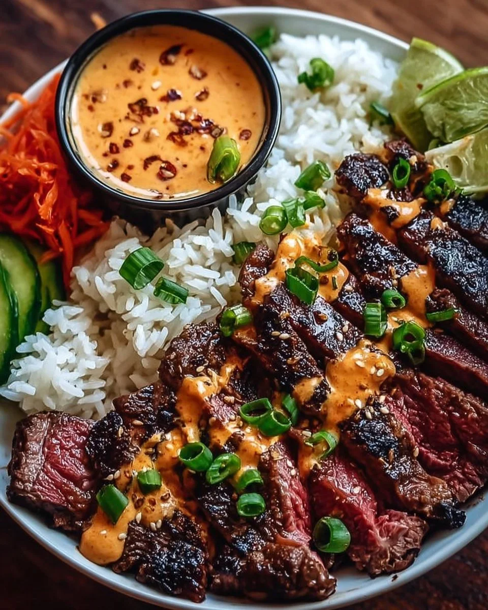 Irresistibly Easy Korean BBQ Steak Rice Bowls with Spicy Cream Sauce