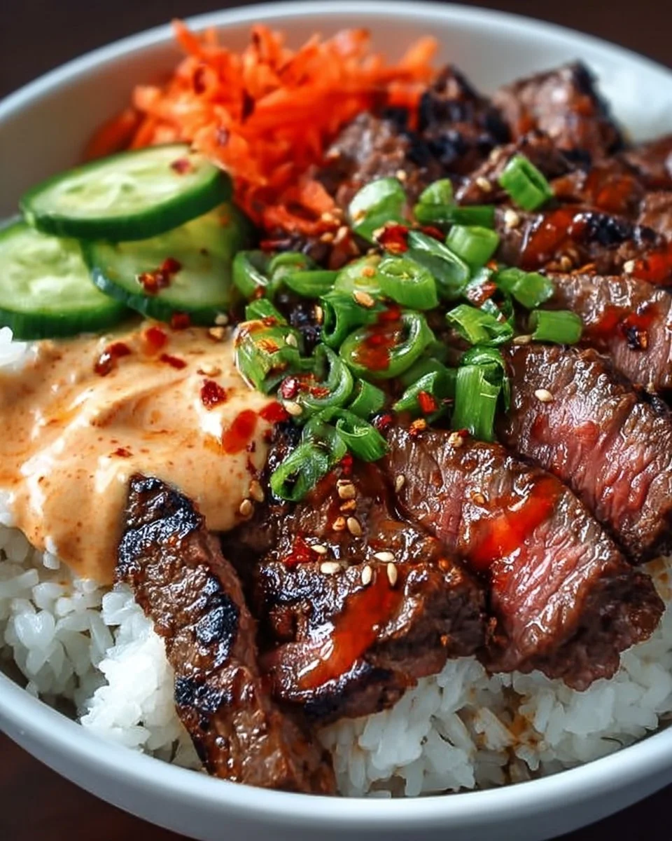 Irresistibly Easy Korean BBQ Steak Rice Bowls with Spicy Cream Sauce