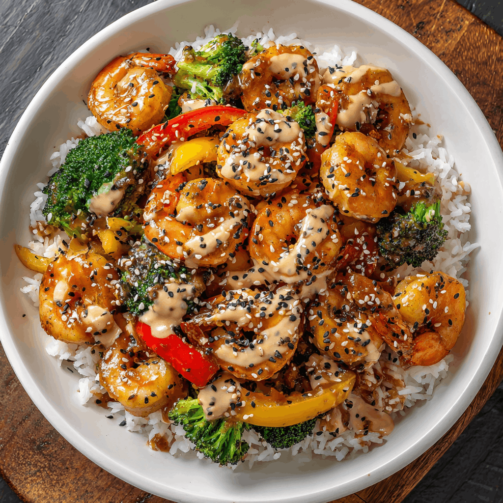 Teriyaki Shrimp Bowl with Creamy Sesame Sauce