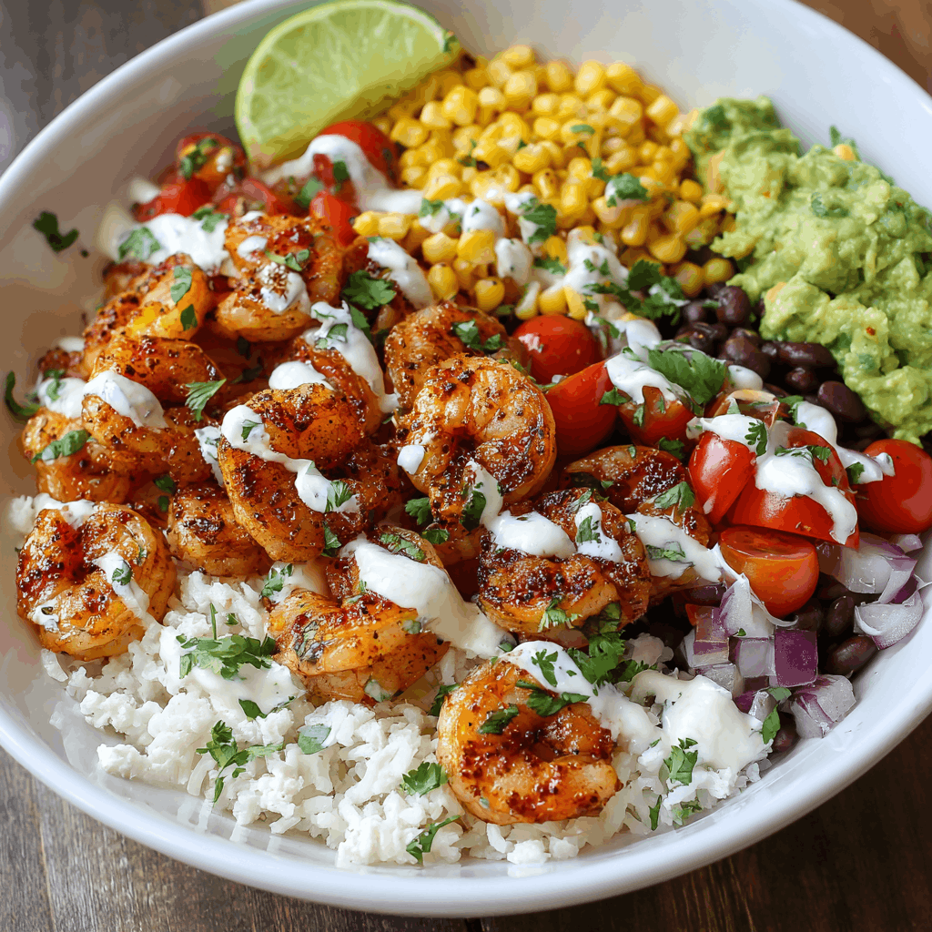 Shrimp Taco Bowl with Lime Crema
