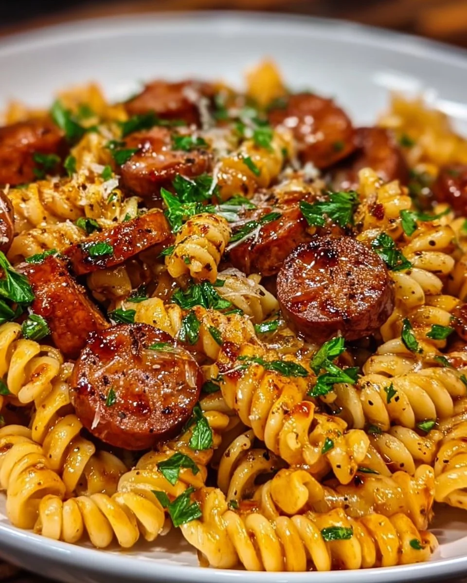 One-Skillet Spicy Honey BBQ Sausage &amp; Pasta
