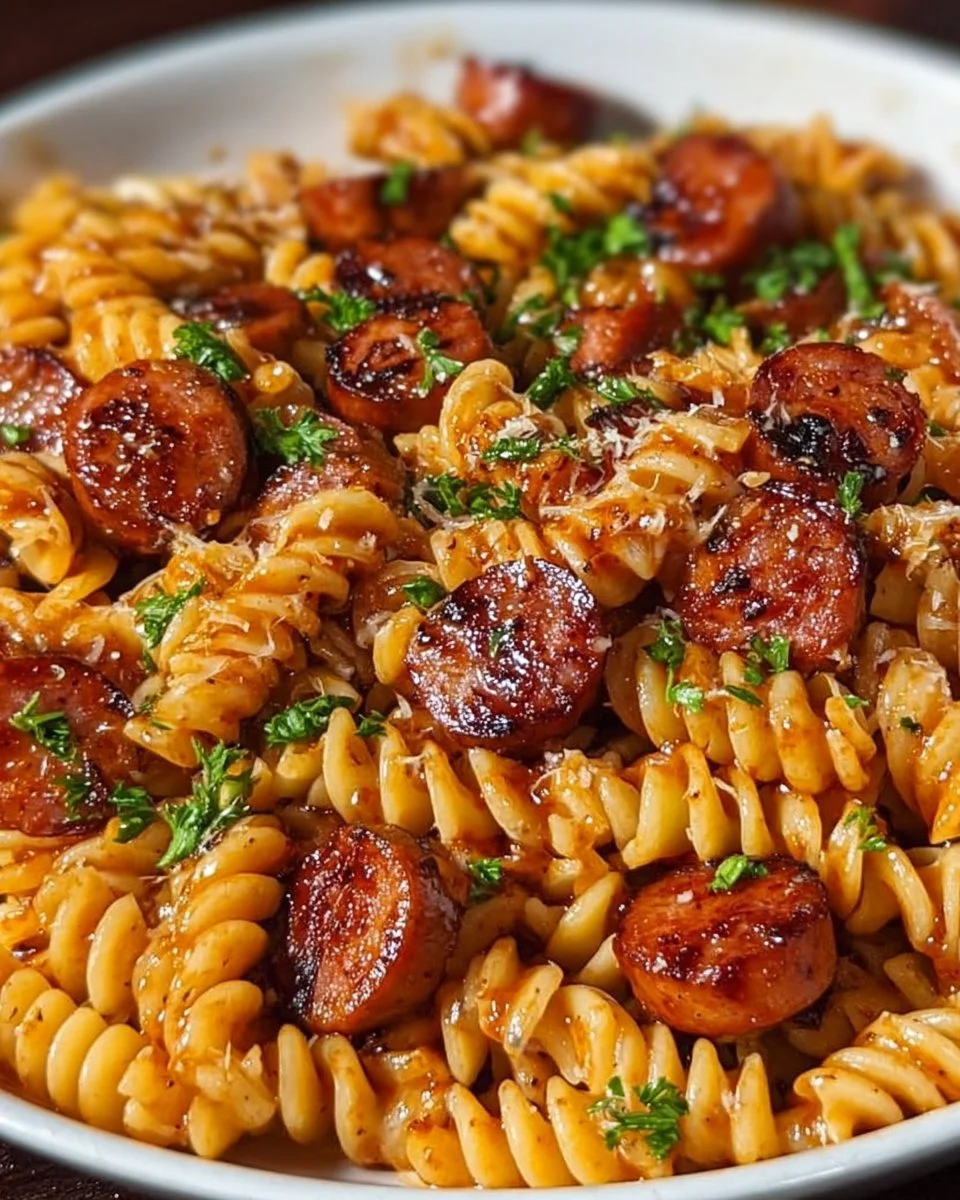 One-Skillet Spicy Honey BBQ Sausage &amp; Pasta