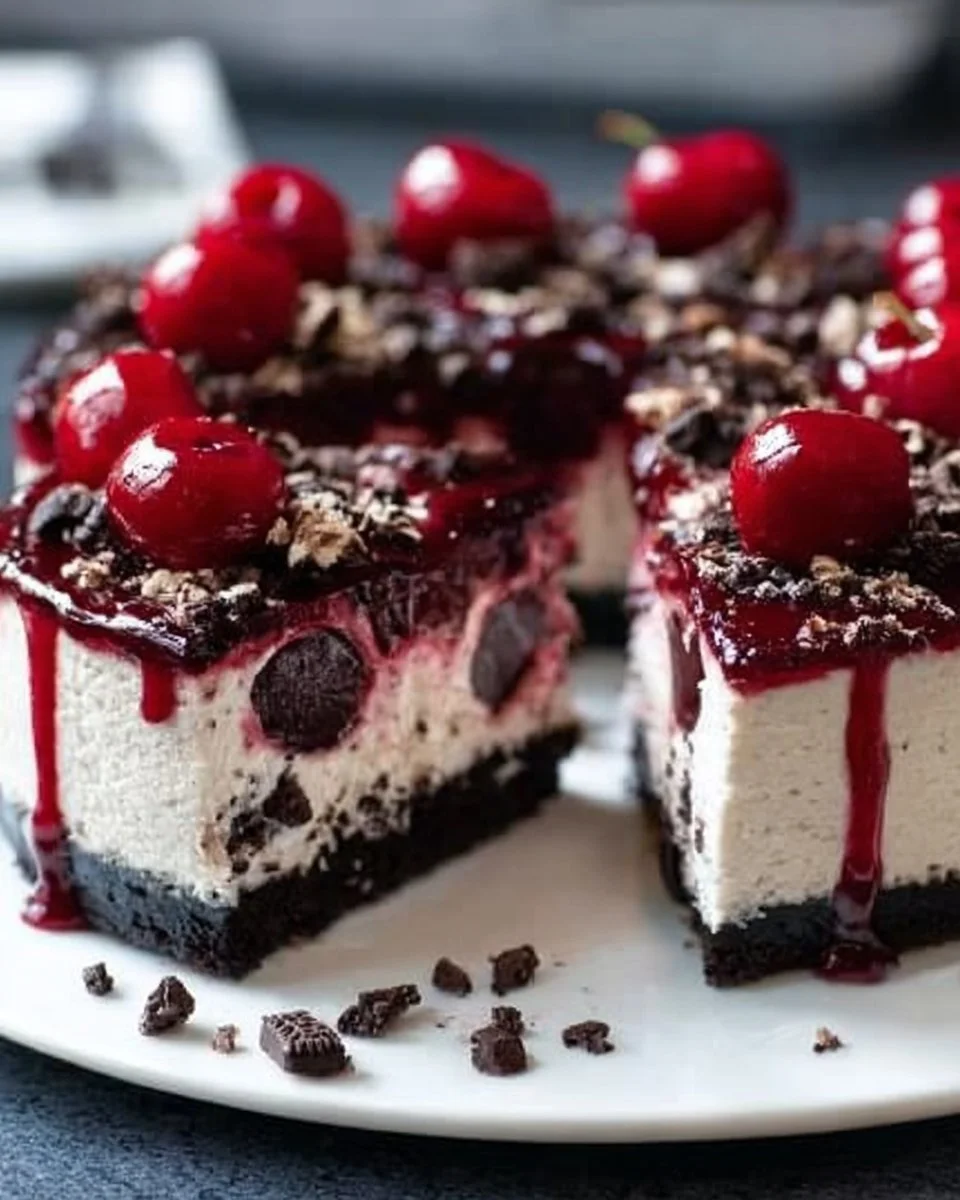 Oreo Cherry Chocolate Chip No Bake Cheesecake Recipe