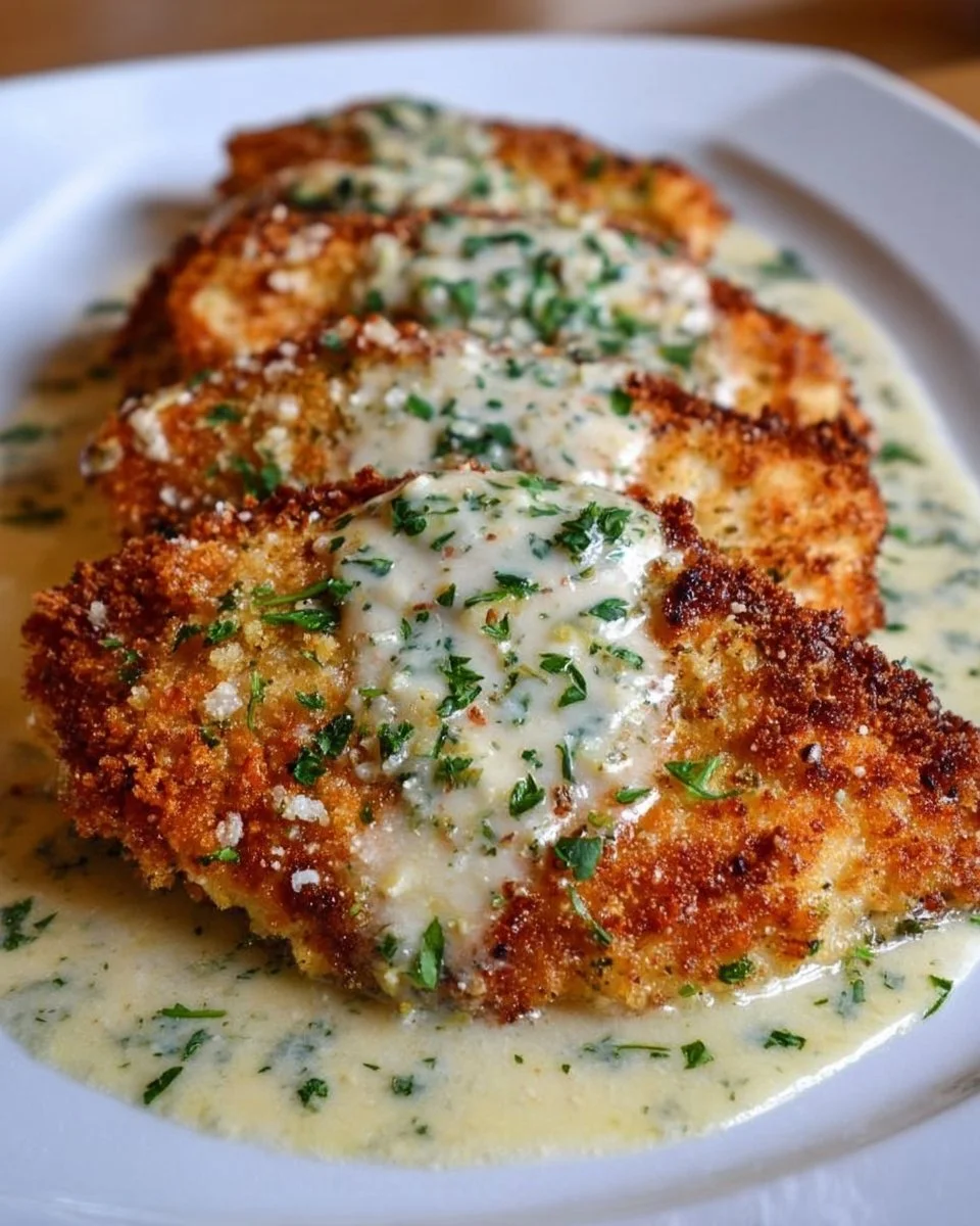 Parmesan Crusted Chicken with Creamy Garlic Sauce – Easy Family Dinner Recipe