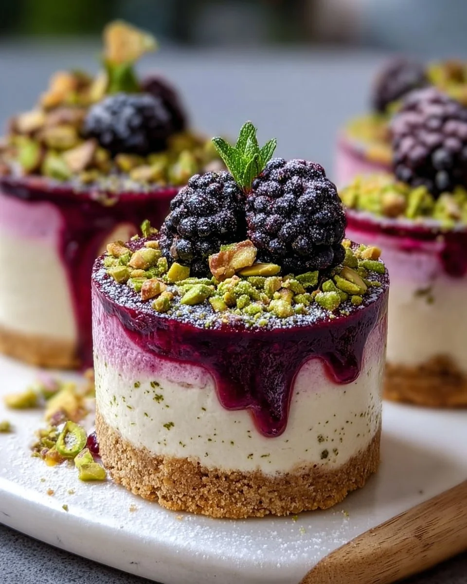 Pistachio Blackberry Cheesecake Towers