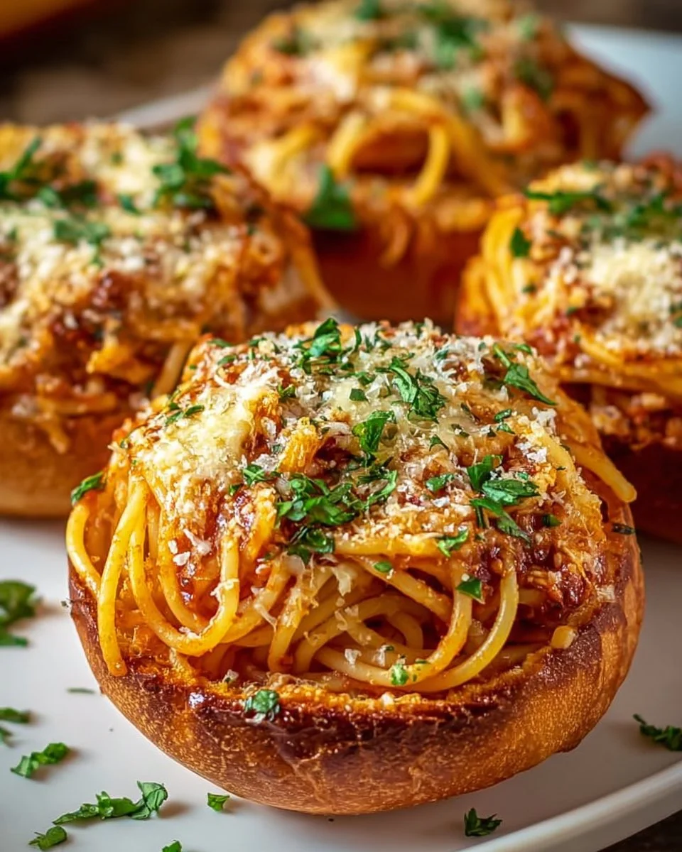 Spaghetti Garlic Bread Bowls