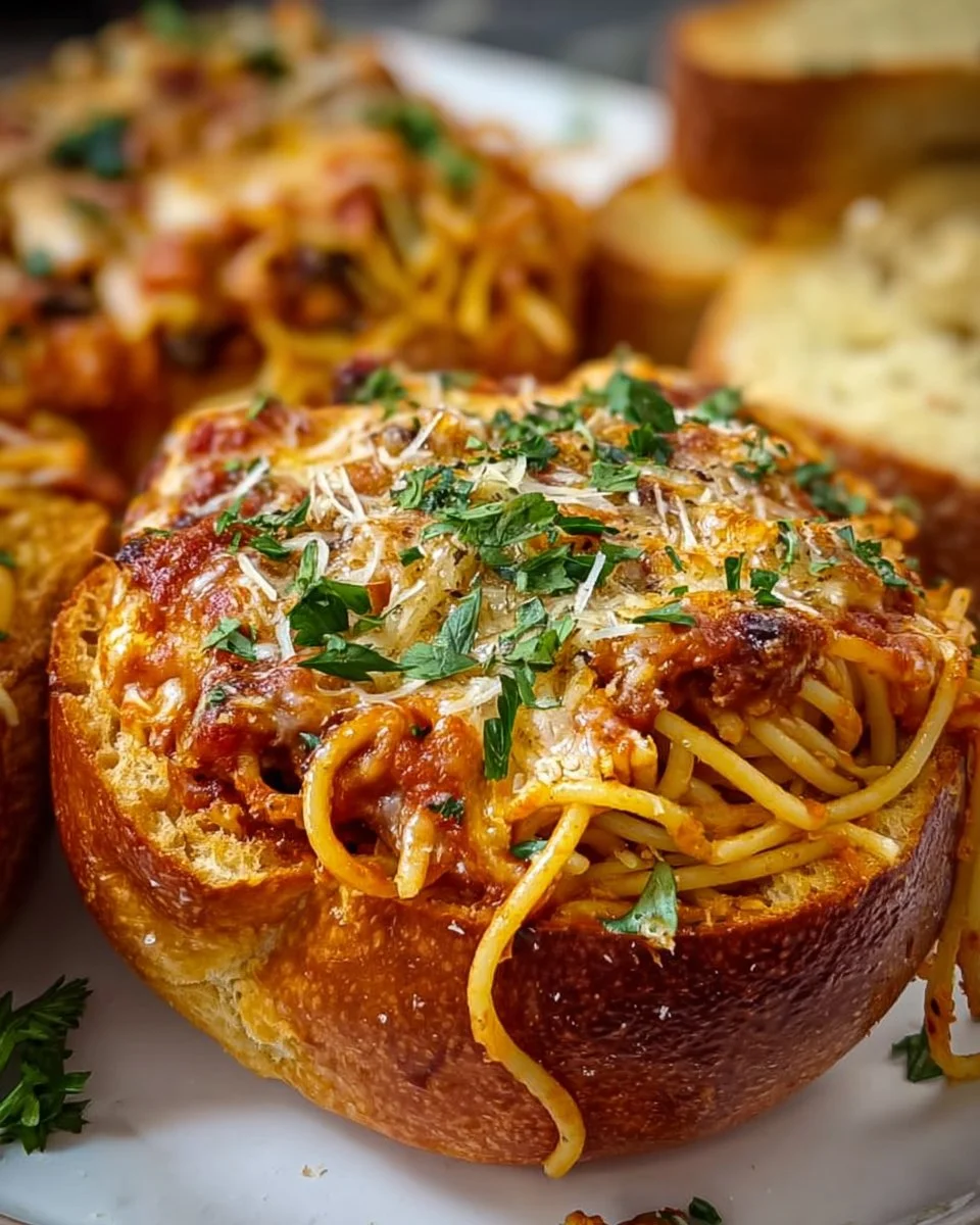 Spaghetti Garlic Bread Bowls