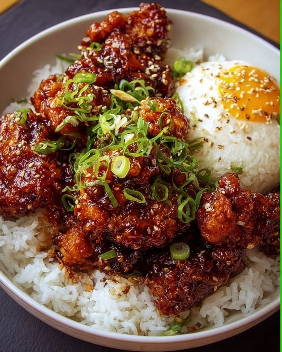 Sticky Korean Fried Chicken and Rice Bowls