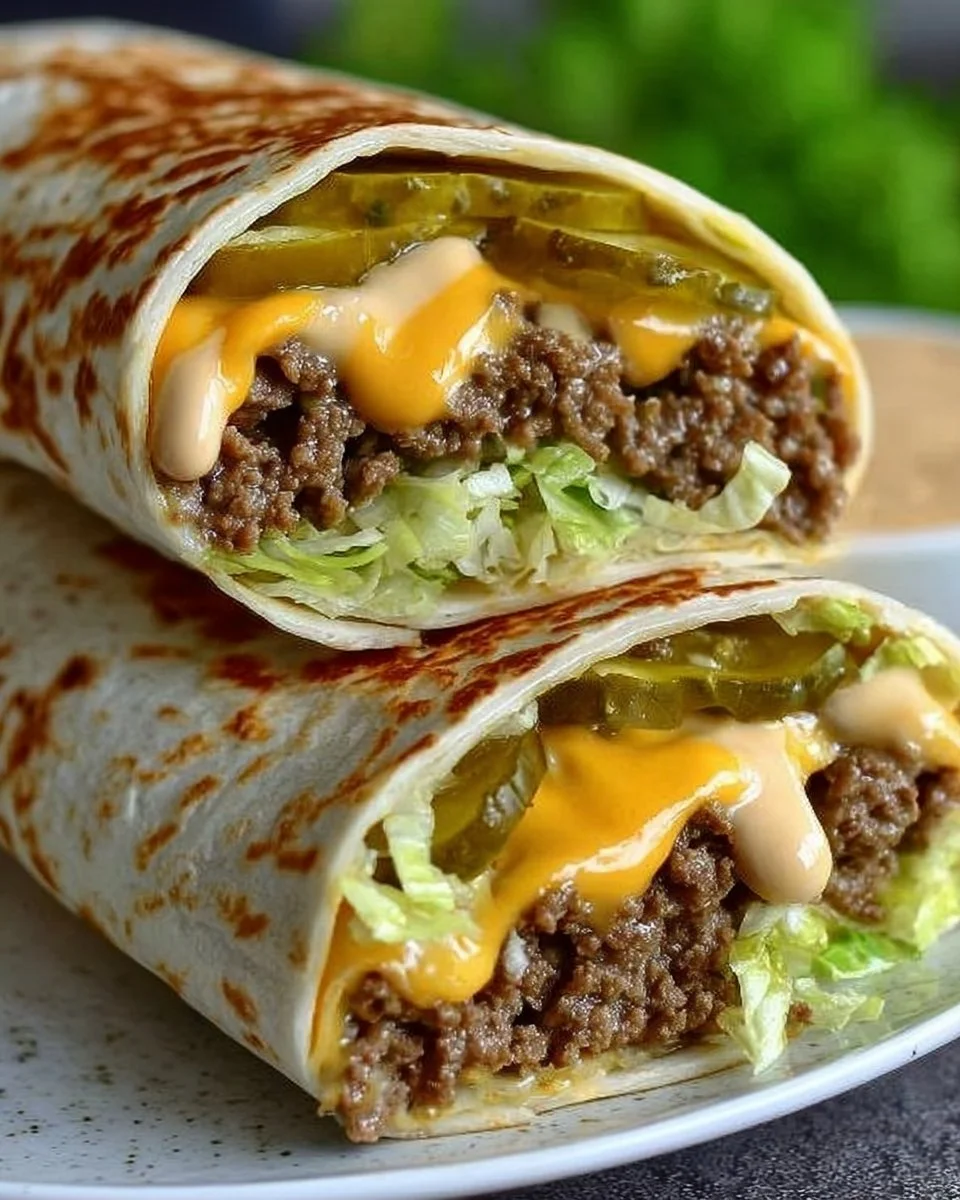 Big Mac Wraps served on a plate with fresh ingredients and sauces