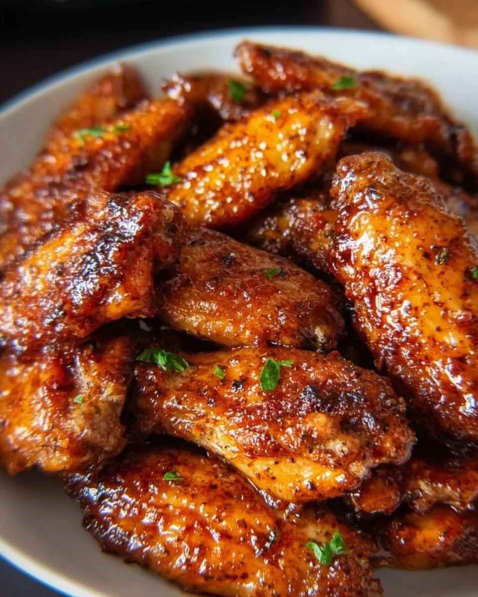 Delicious Brown Sugar Cajun Wings garnished with fresh herbs