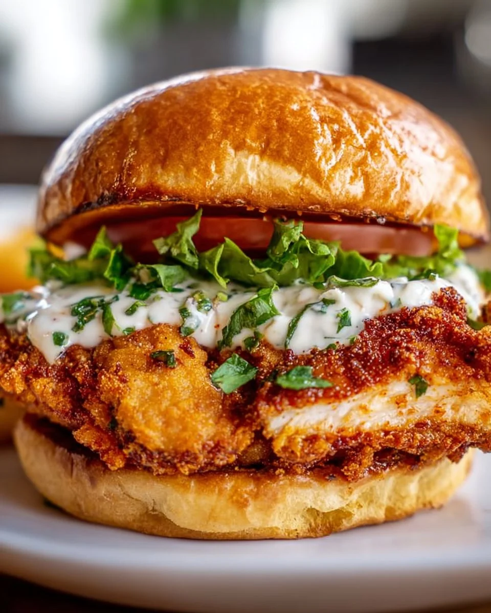 Cajun Crispy Chicken Sandwich with garlic aioli served on a rustic bun