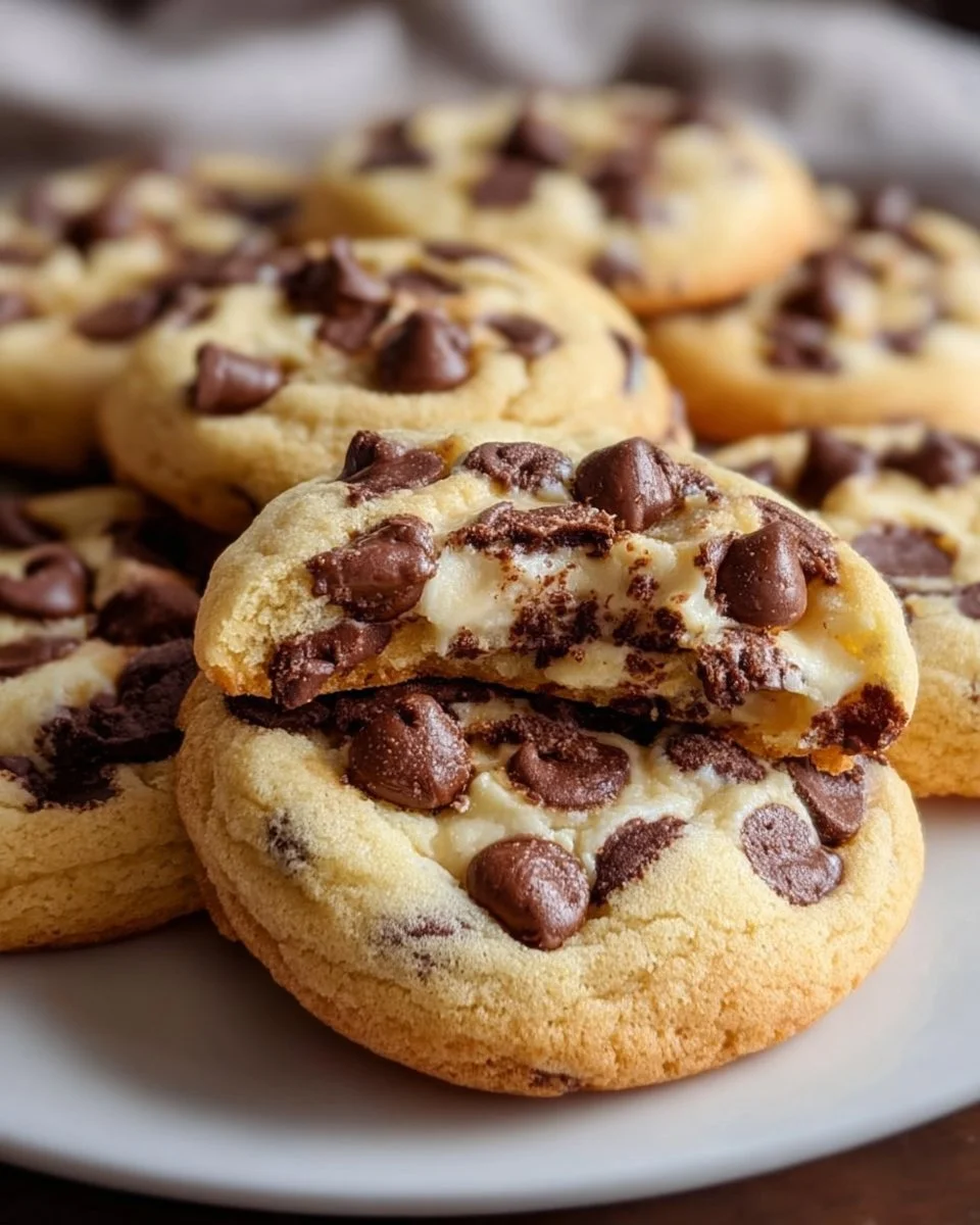 Delicious chocolate chip cheesecake cookies with a creamy filling