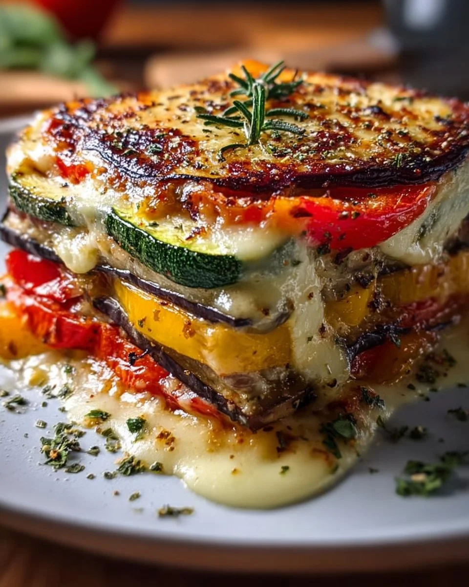 Delicious Layered Mediterranean Eggplant Zucchini Lasagna with Creamy Three-Cheese Drizzle