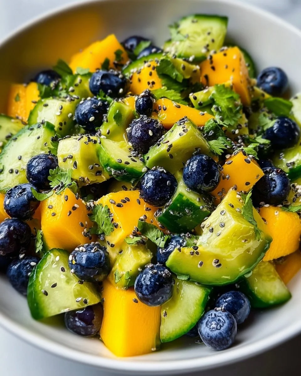 Fresh Mango Cucumber Salad with Blueberries and Avocado Bliss