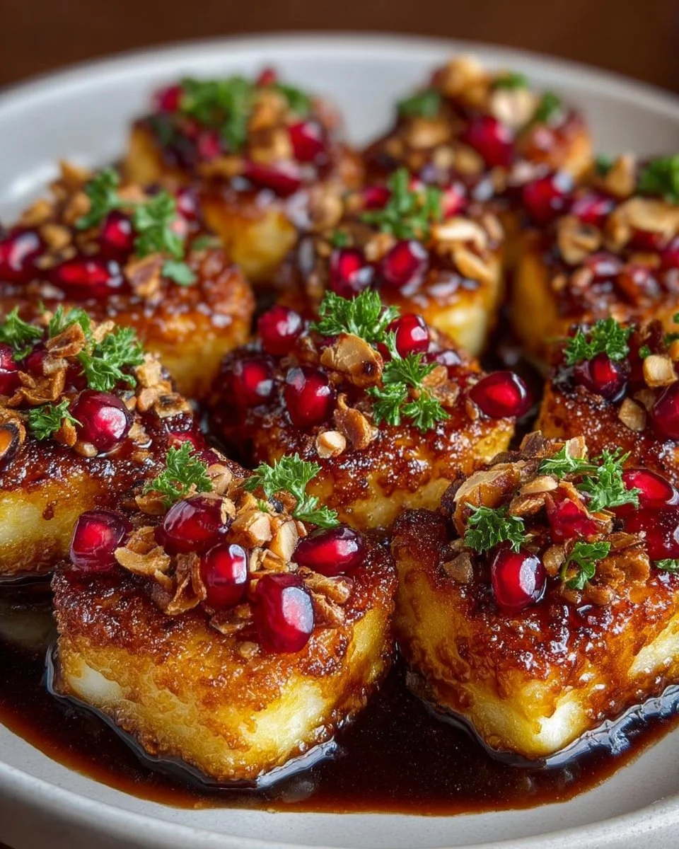 Golden Halloumi Bites with Pomegranate Glaze and Toasted Almond Crunch
