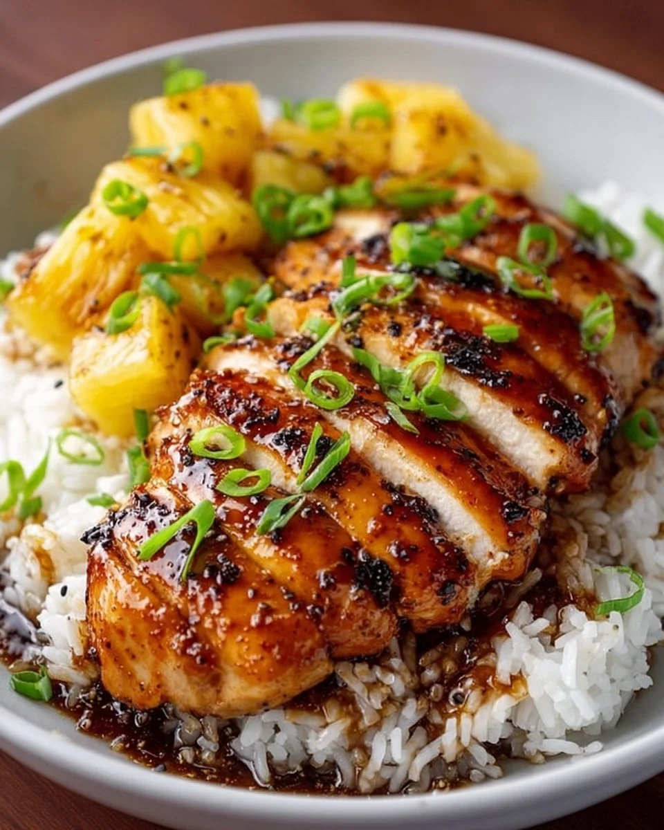 Hawaiian Chicken served with Coconut Rice for a tropical flavor experience.