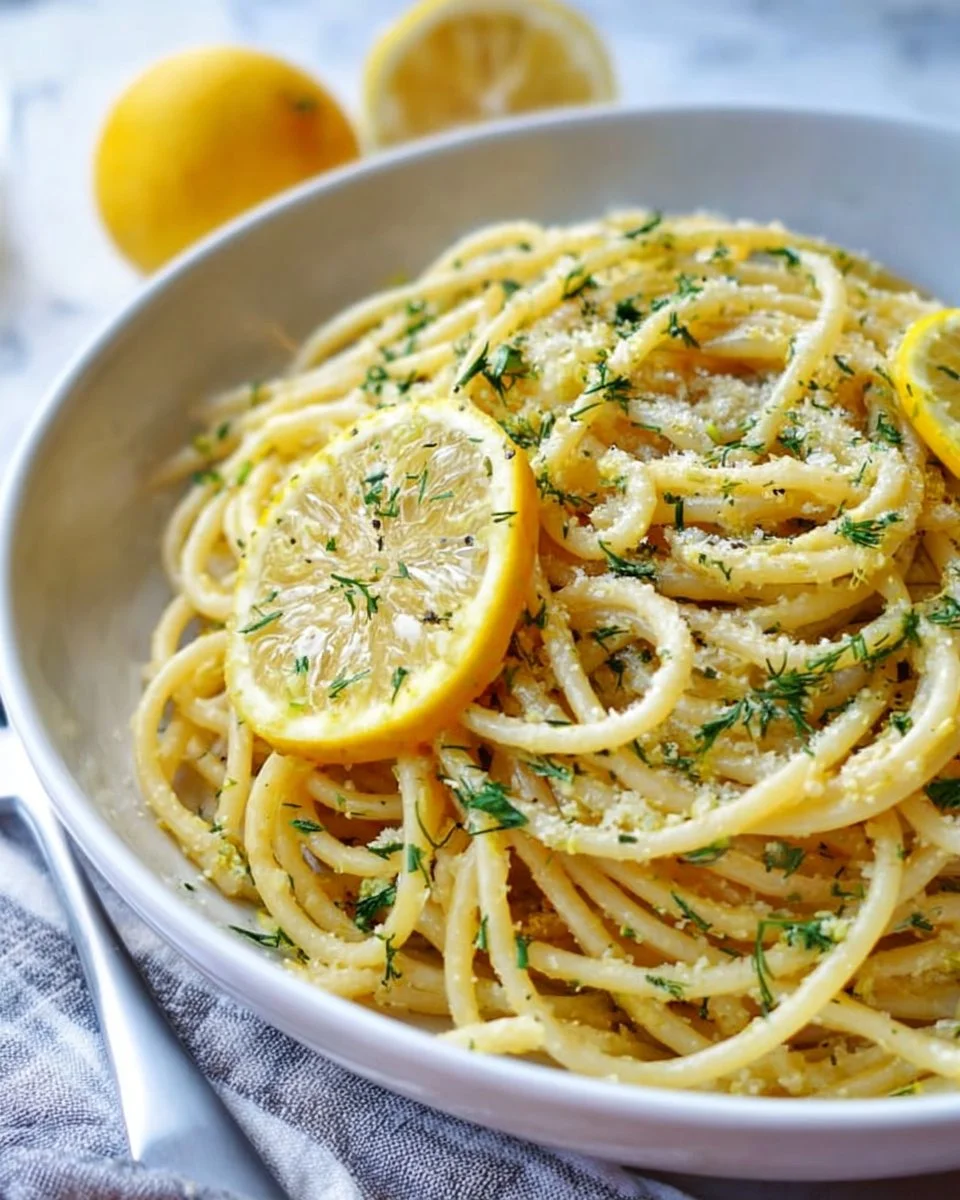 Delicious Lemon Dill Pasta served with fresh herbs and lemon zest.