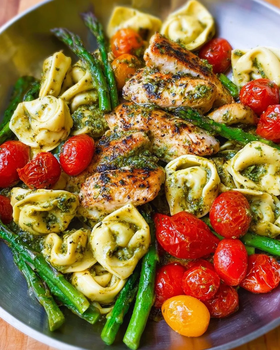 One-Pan Pesto Chicken with Tortellini and Veggies