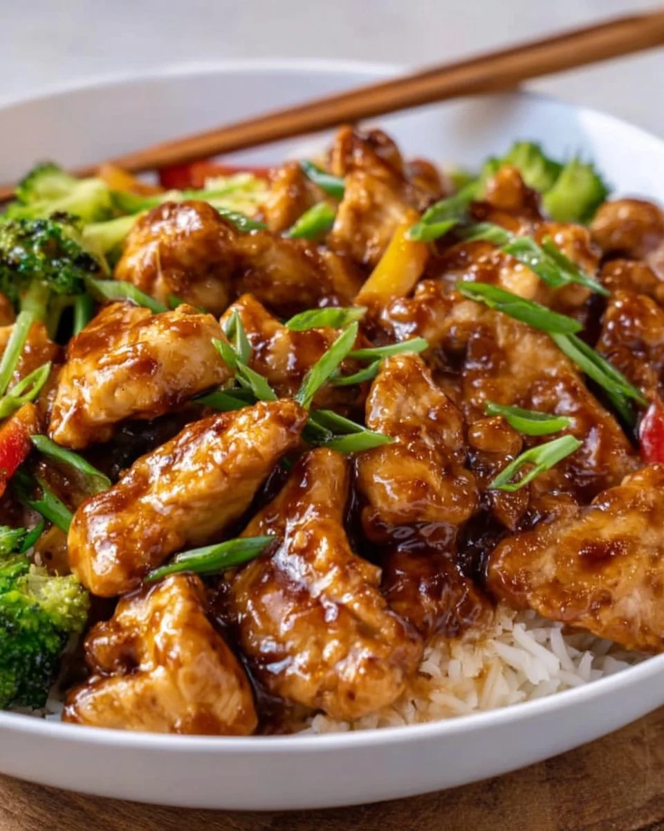 Delicious Peanut Butter Chicken Stir Fry served in a bowl