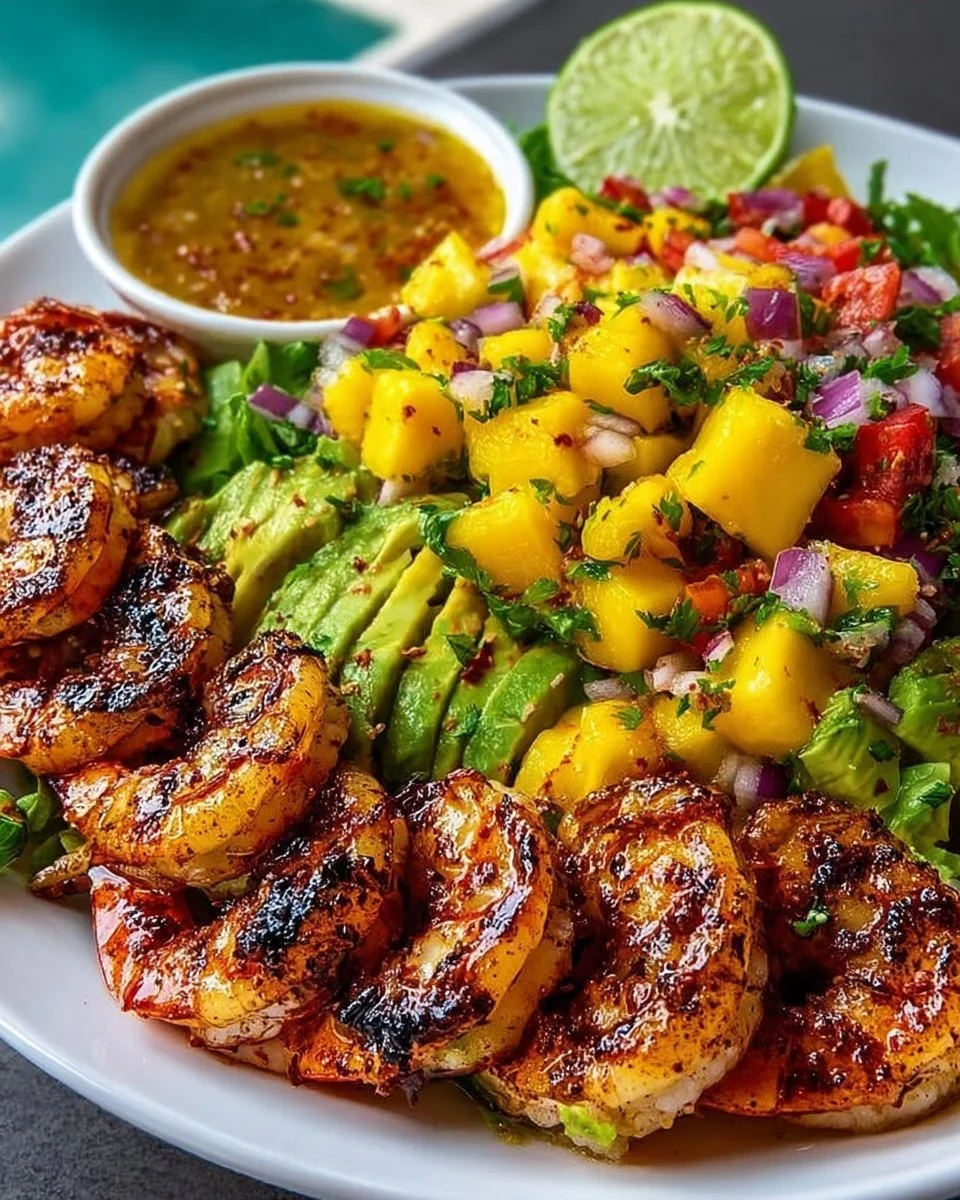 Shrimp and Avocado Bowls with Mango Salsa &amp; Lime-Chili Sauce