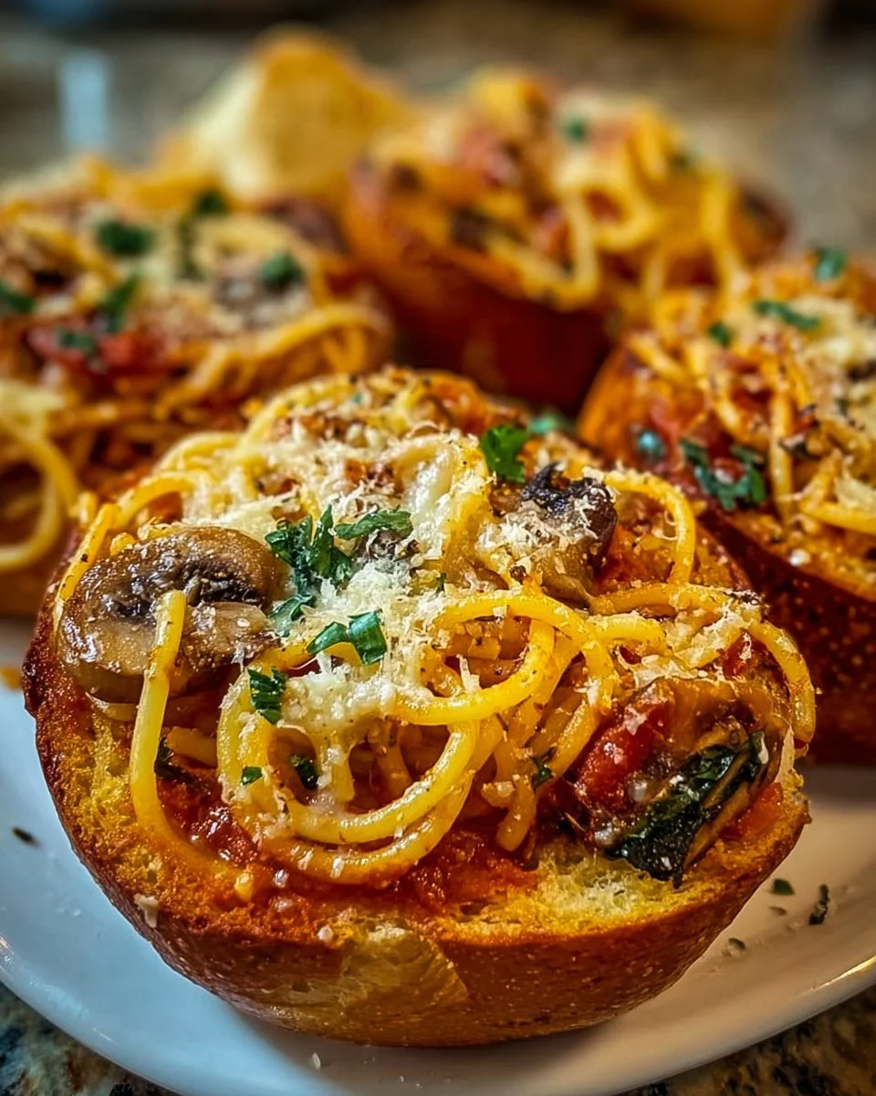 Spaghetti Garlic Bread Bowls