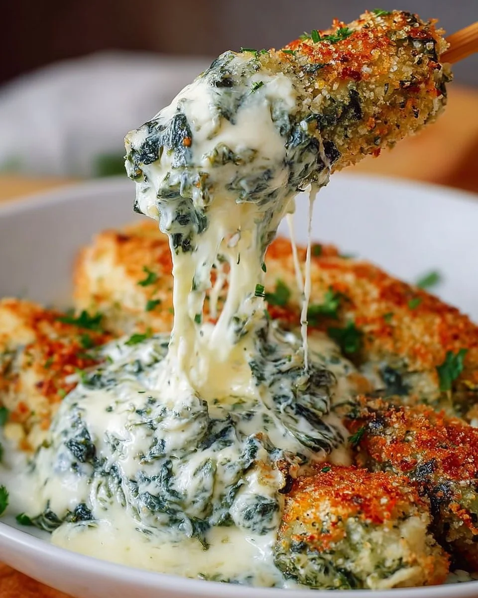Spinach dip mozzarella sticks served with a dipping sauce