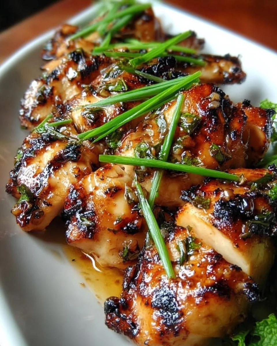 Delicious Vietnamese grilled chicken served with herbs and vegetables.