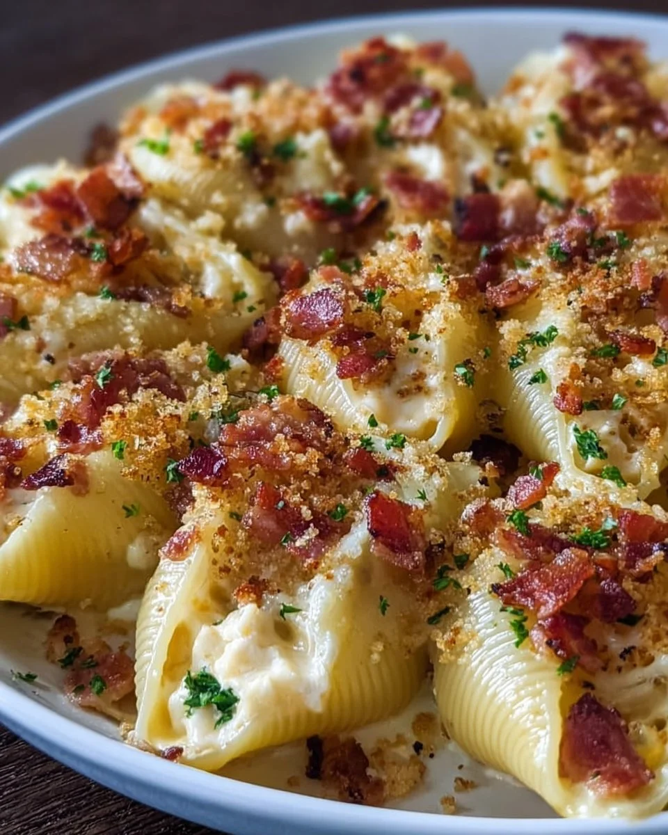 Creamy Loaded Bacon Mac and Cheese Stuffed Shells
