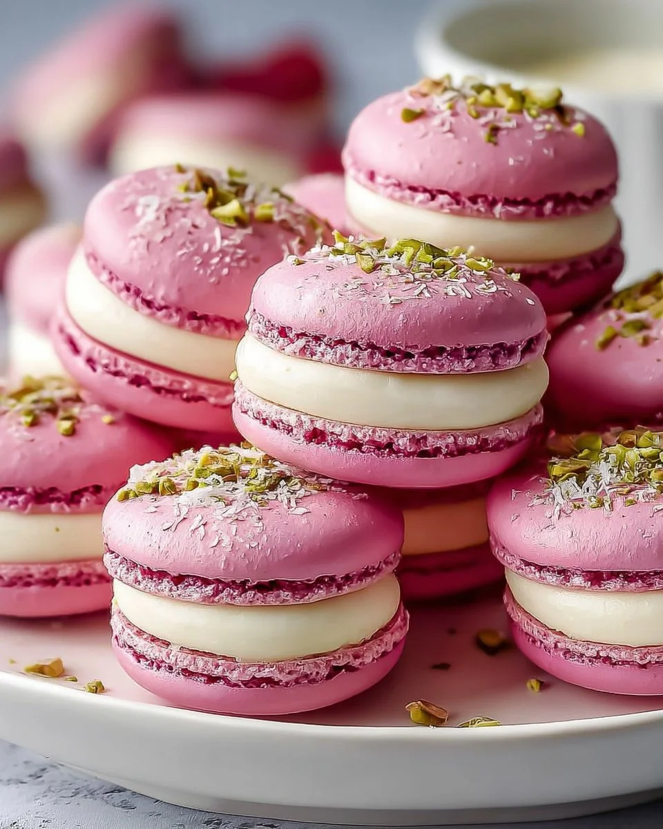 Decadent Luxurious Raspberry Pistachio Macarons