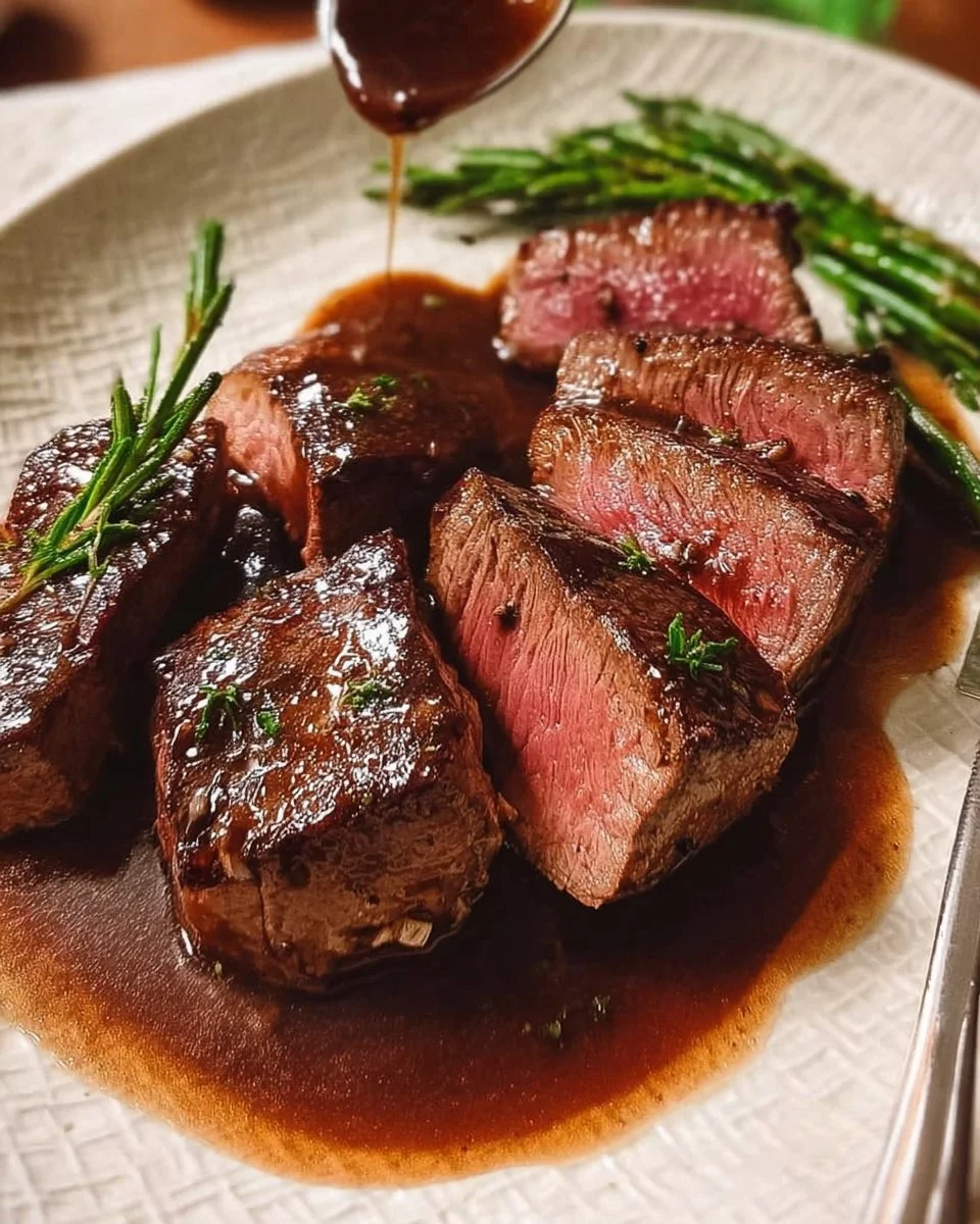 A rich and flavorful easy red wine reduction sauce in a saucepan.